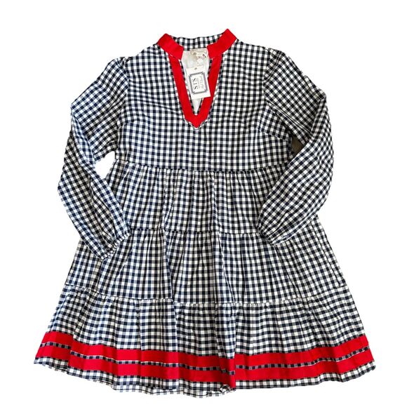 STS Sail To Sable Womens Cotton Long Sleeve Gingham Shift Dress Blue Size Medium - Picture 1 of 14
